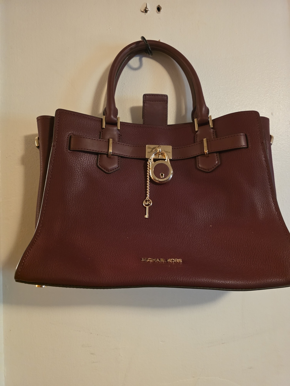 Michael Kors Wine Leather Satchel with Gold Hardware